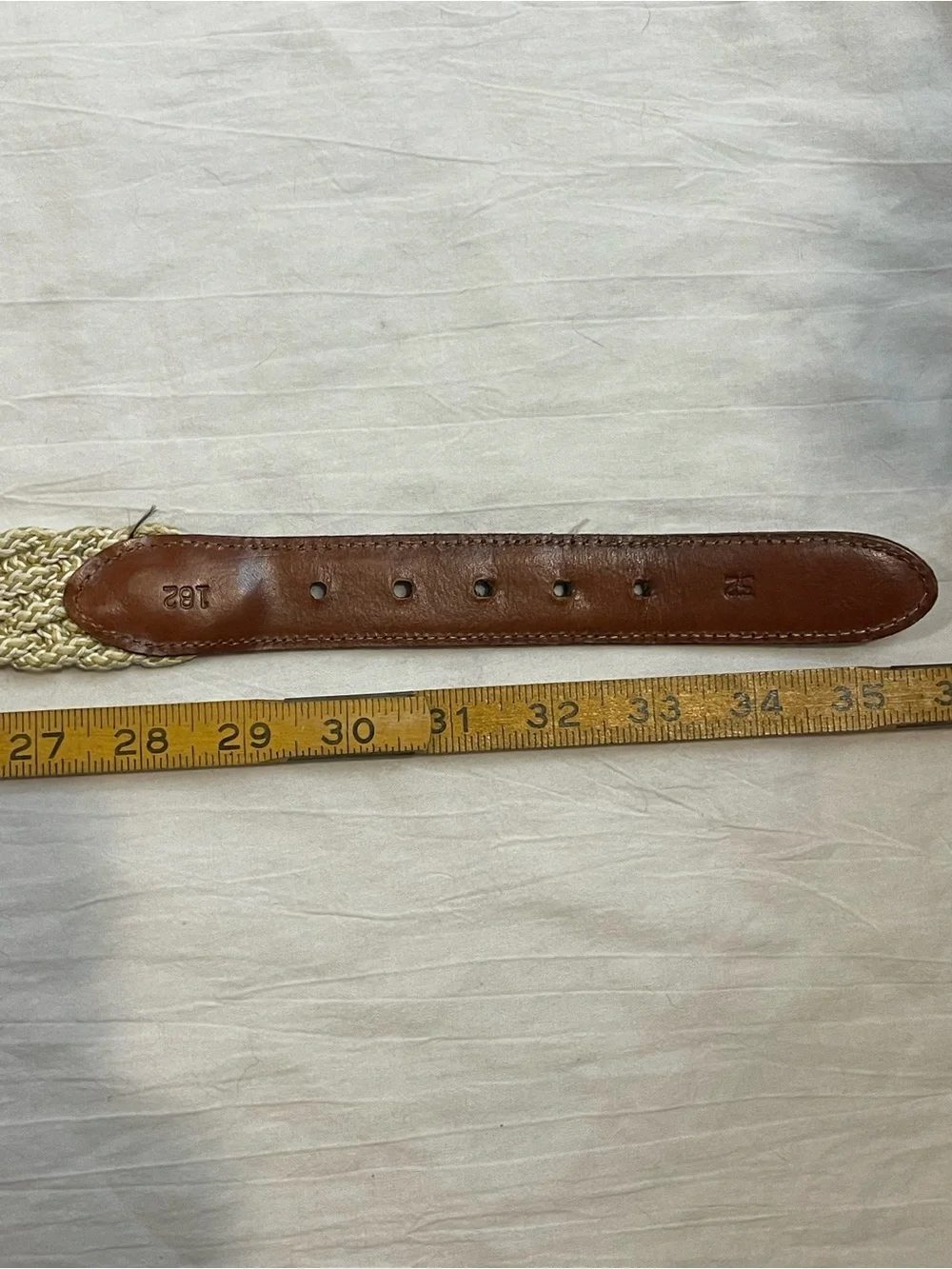 La Martina Polo Woven Stretch Braided Belt Cream Brown Leather 38-40”